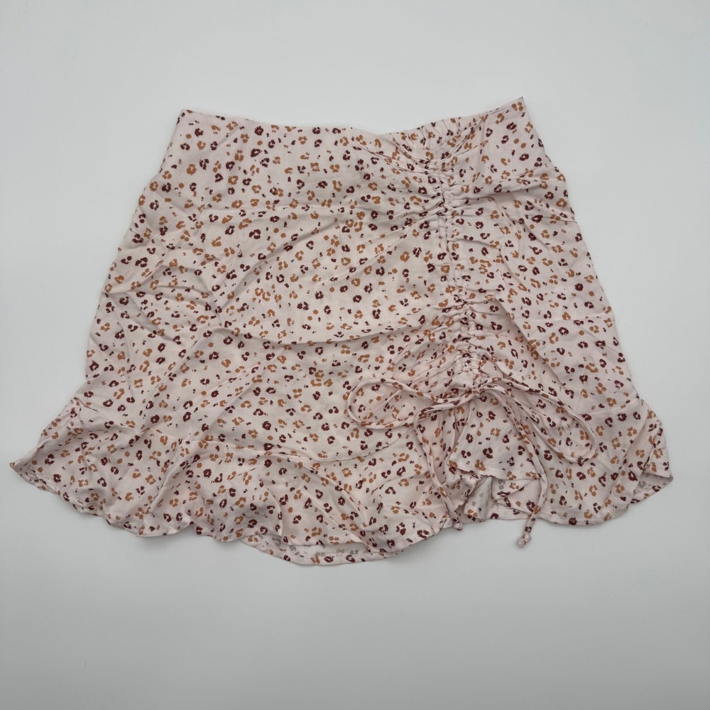 Urban Romantics Pink Animal Print Ruched‎ Mini Skirt Boho Womens Cottage Core
